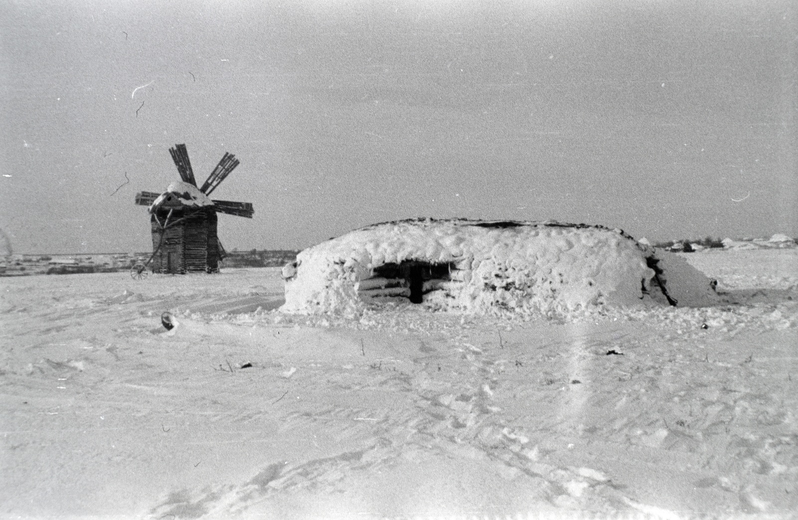 Oroszország, 1942, Miklós Lajos, keleti front, tél, második világháború, szélmalom, Fortepan #140796