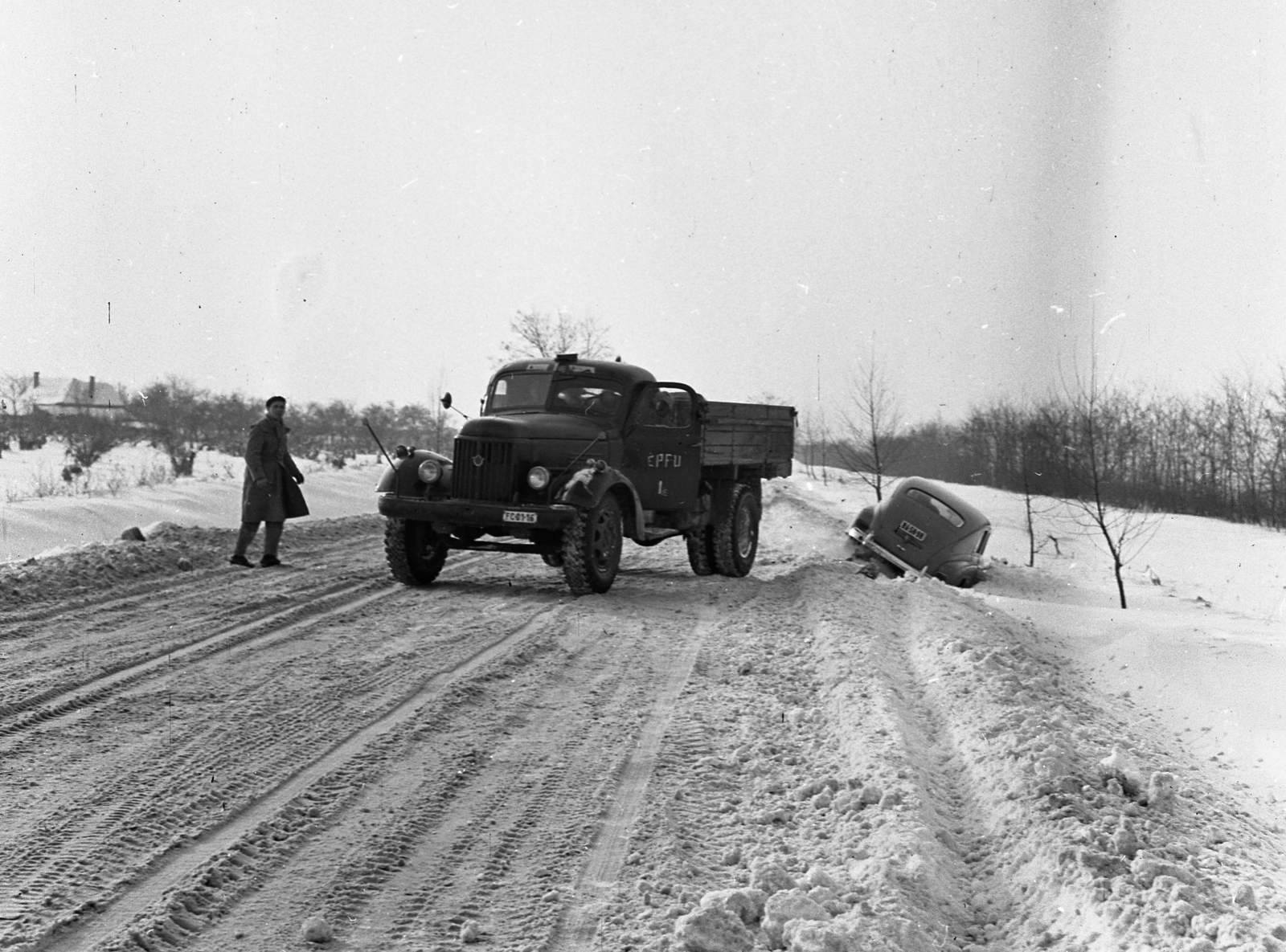 Magyarország, 1967, Magyar Rendőr, hó, teherautó, automobil, Fortepan #65474