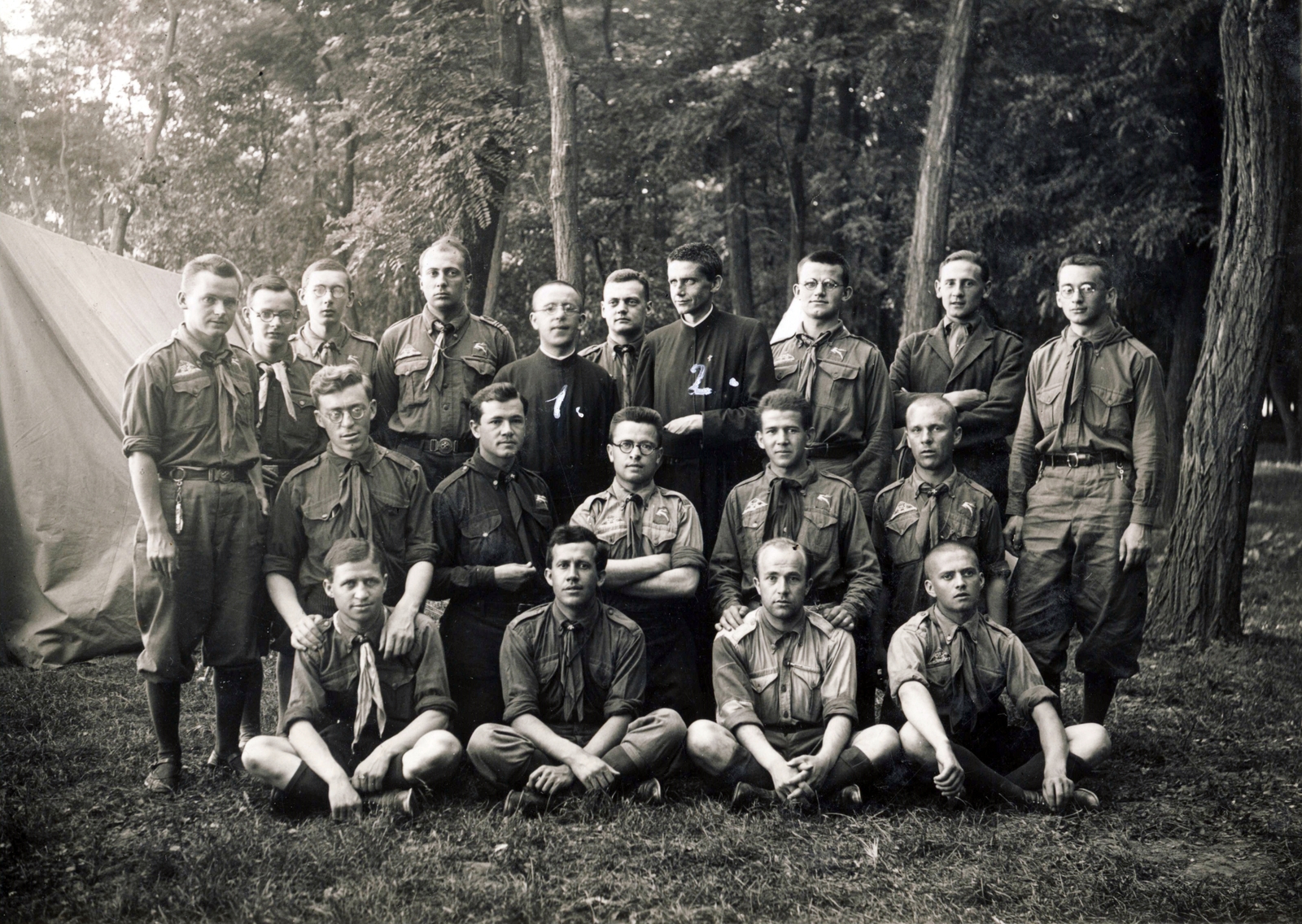 1935, Jezsuita Levéltár, uniform, priest, tableau, tent, scouting, Fortepan #100025
