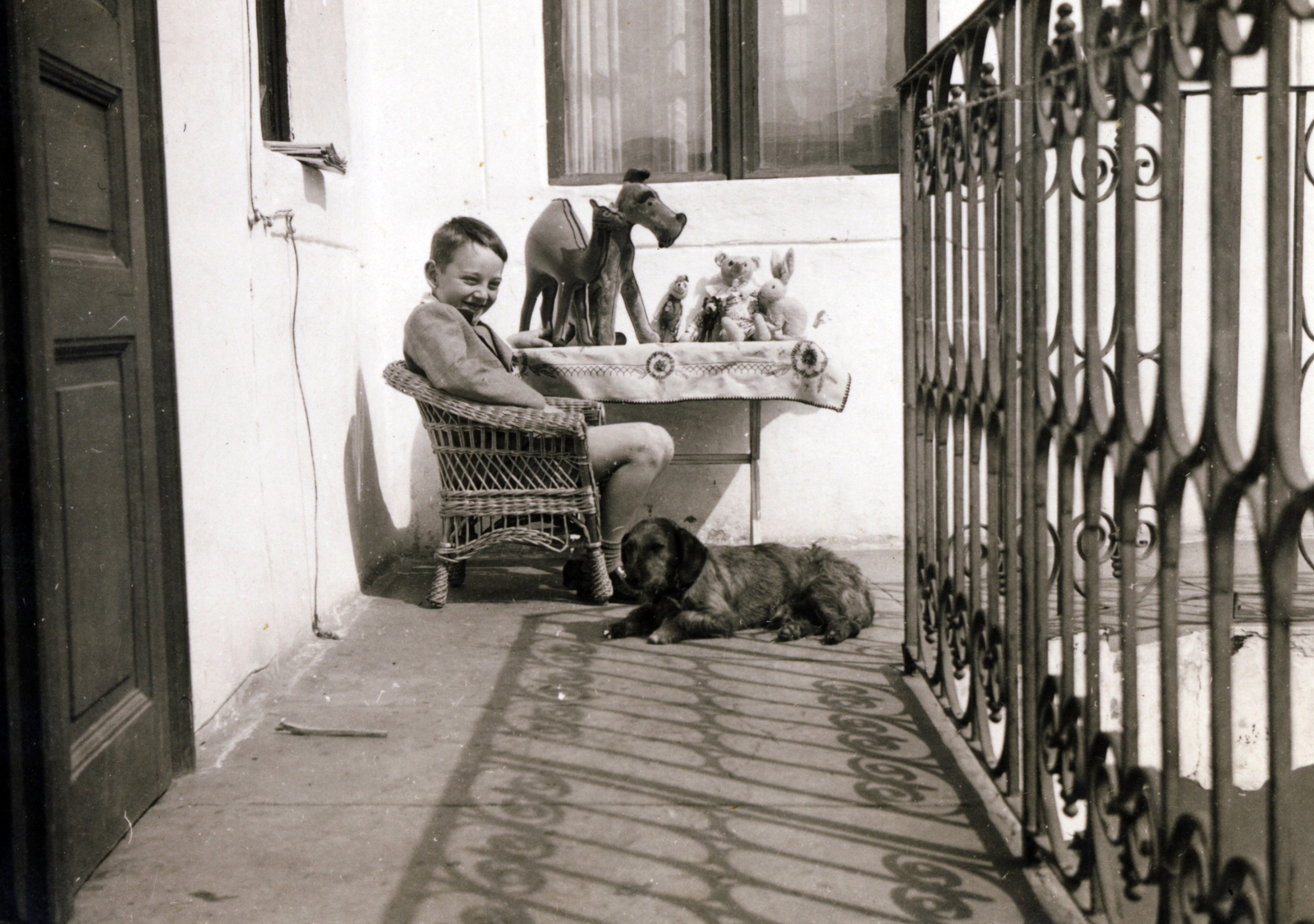 1939, Jezsuita Levéltár, dog, wicker chair, toy animal, Fortepan #100261