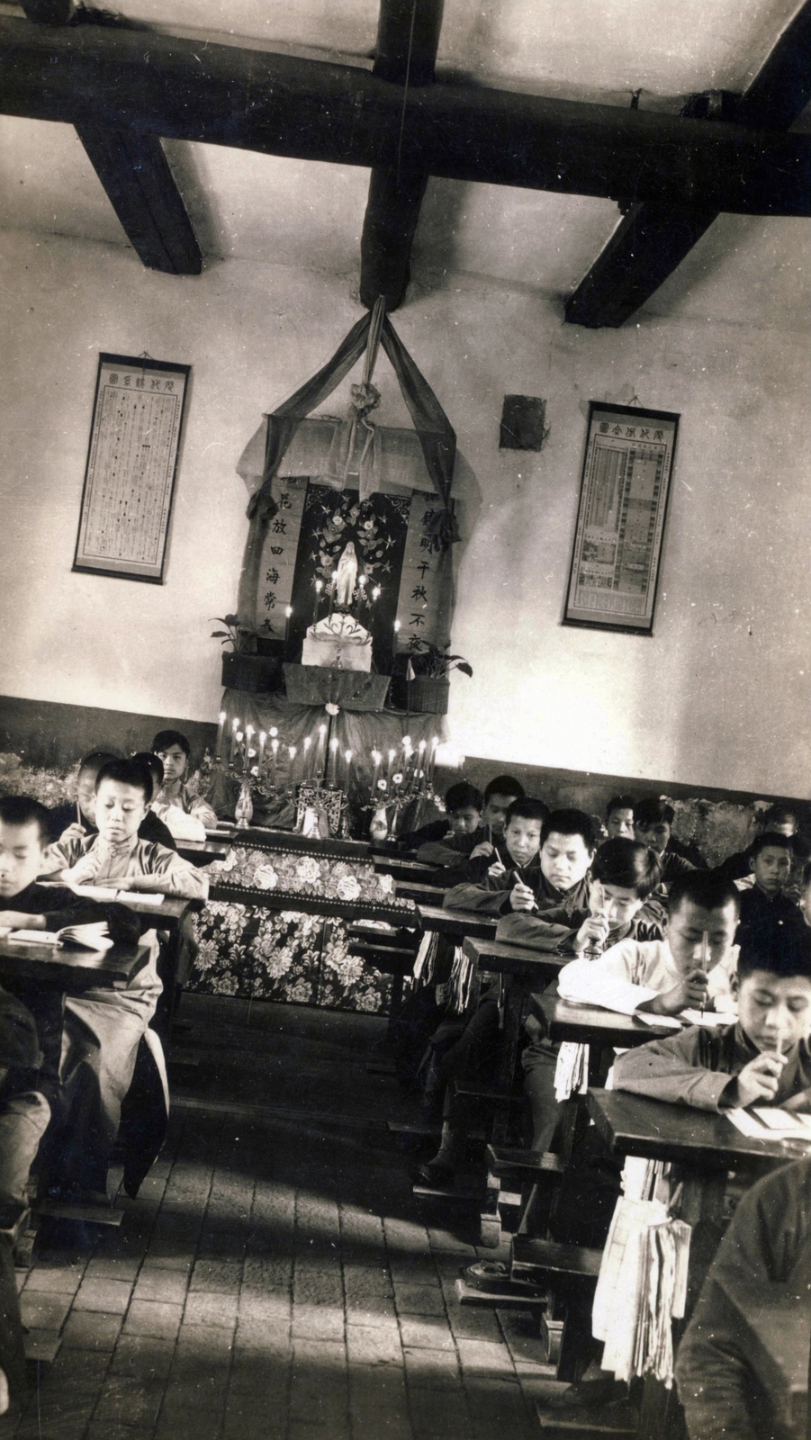 China, Daming, a jezsuita kollégium tanulóterme., 1938, Jezsuita Levéltár, school, Chinese characters, slanted, Fortepan #100279