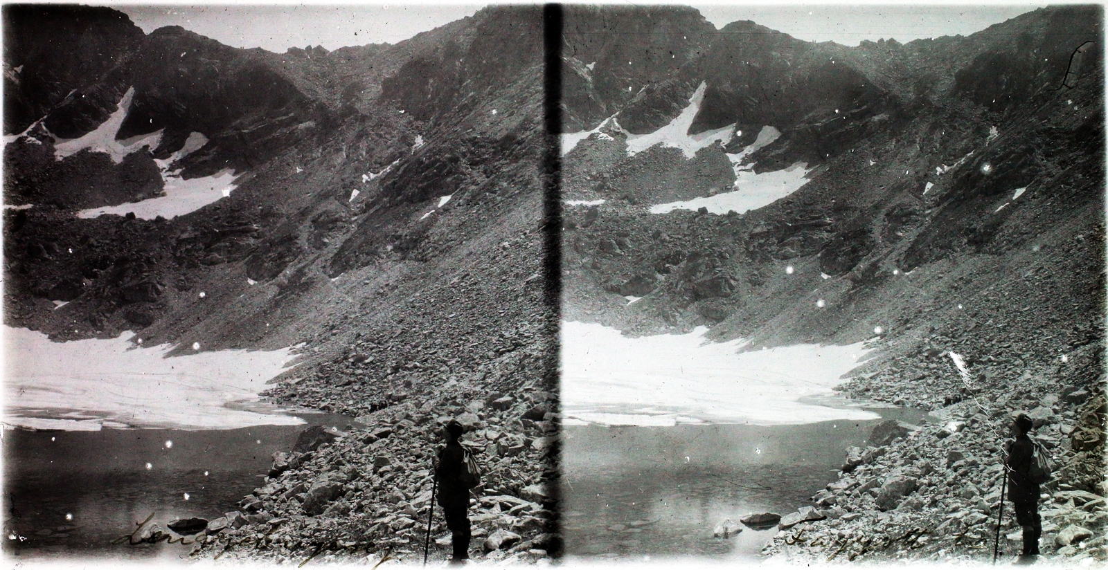 Slovakia, High Tatras, a Fagyott-tó a Lengyel-nyereg alatt., 1910, Kiss László, stereophoto, tarn, Fortepan #101106