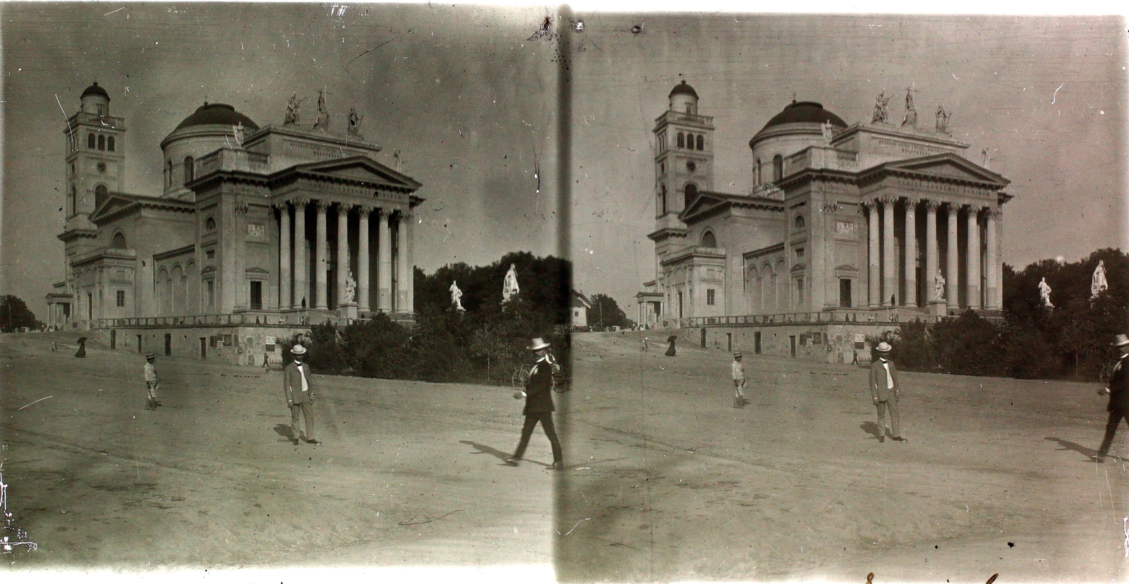 Hungary, Eger, Főszékesegyház., 1910, Kiss László, basilica, Classicism, stereophoto, Cathedral, József Hild-design, bell tower, Fortepan #101119