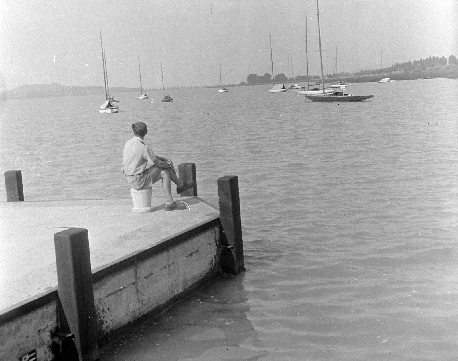 Hungary, Balatonfüred, hajóállomás., 1950, Kurutz Márton, sailboat, Fortepan #10126