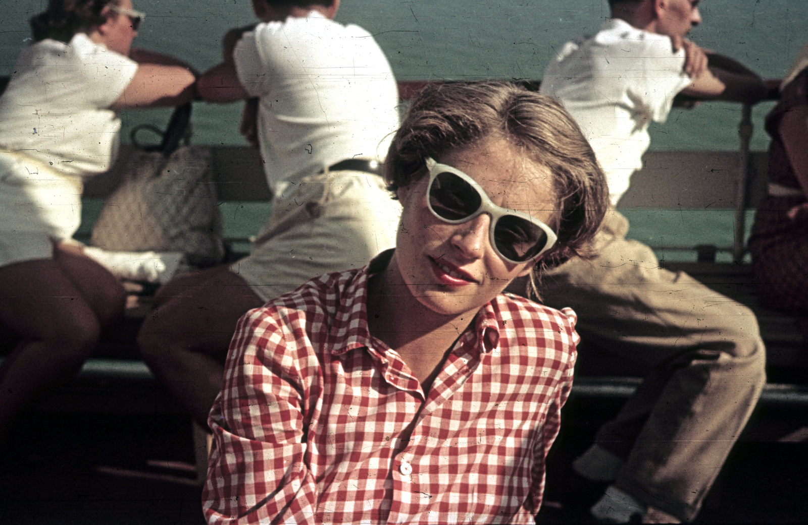 1965, Magyar Pál, colorful, checked dress, shades, woman, Fortepan #101486