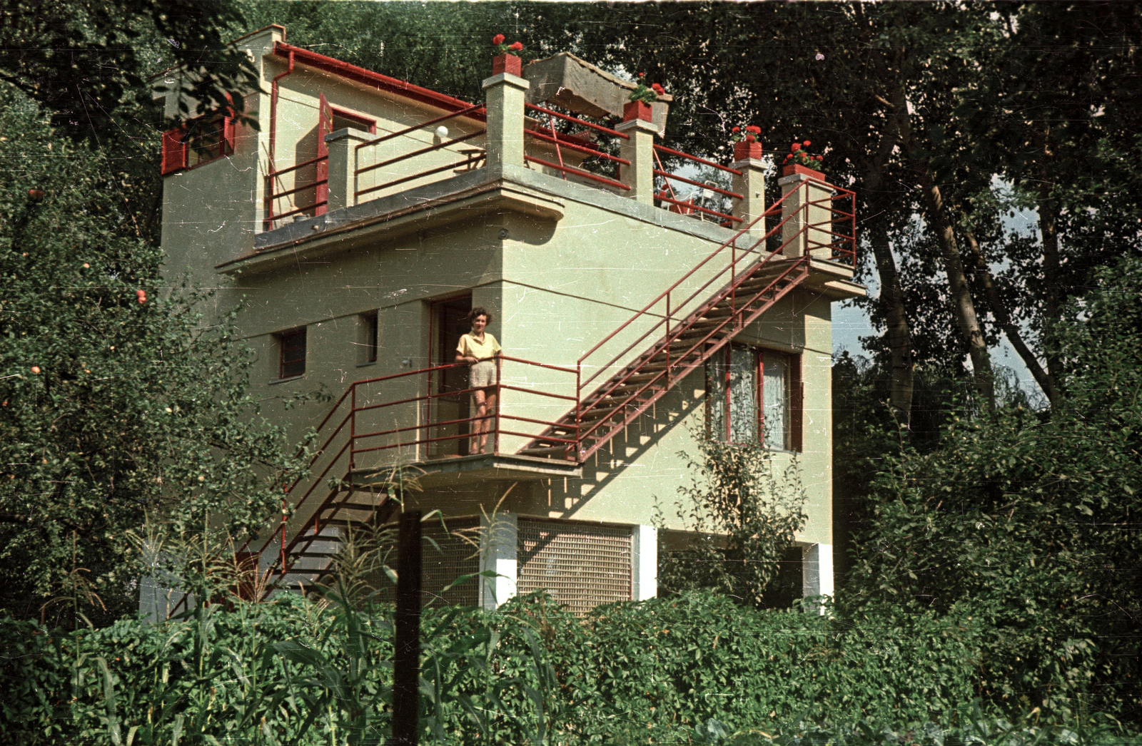1964, Magyar Pál, colorful, holiday house, external staircase, Fortepan #101516