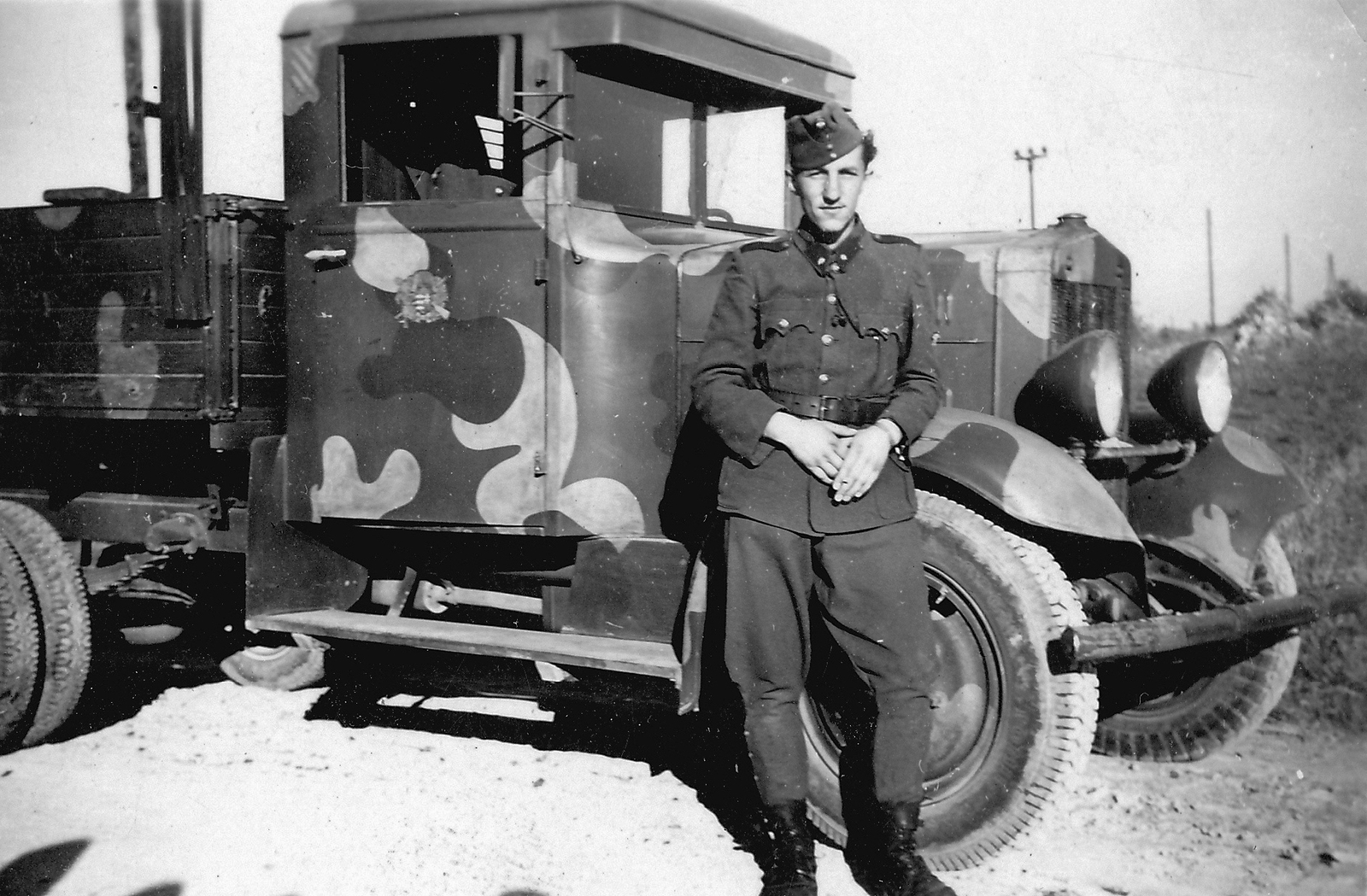 1938, Zombori Attila, commercial vehicle, Polski Fiat-brand, Polish brand, camouflage pattern, General Military Vehicle Emblem, Hungarian soldier, Fortepan #101765