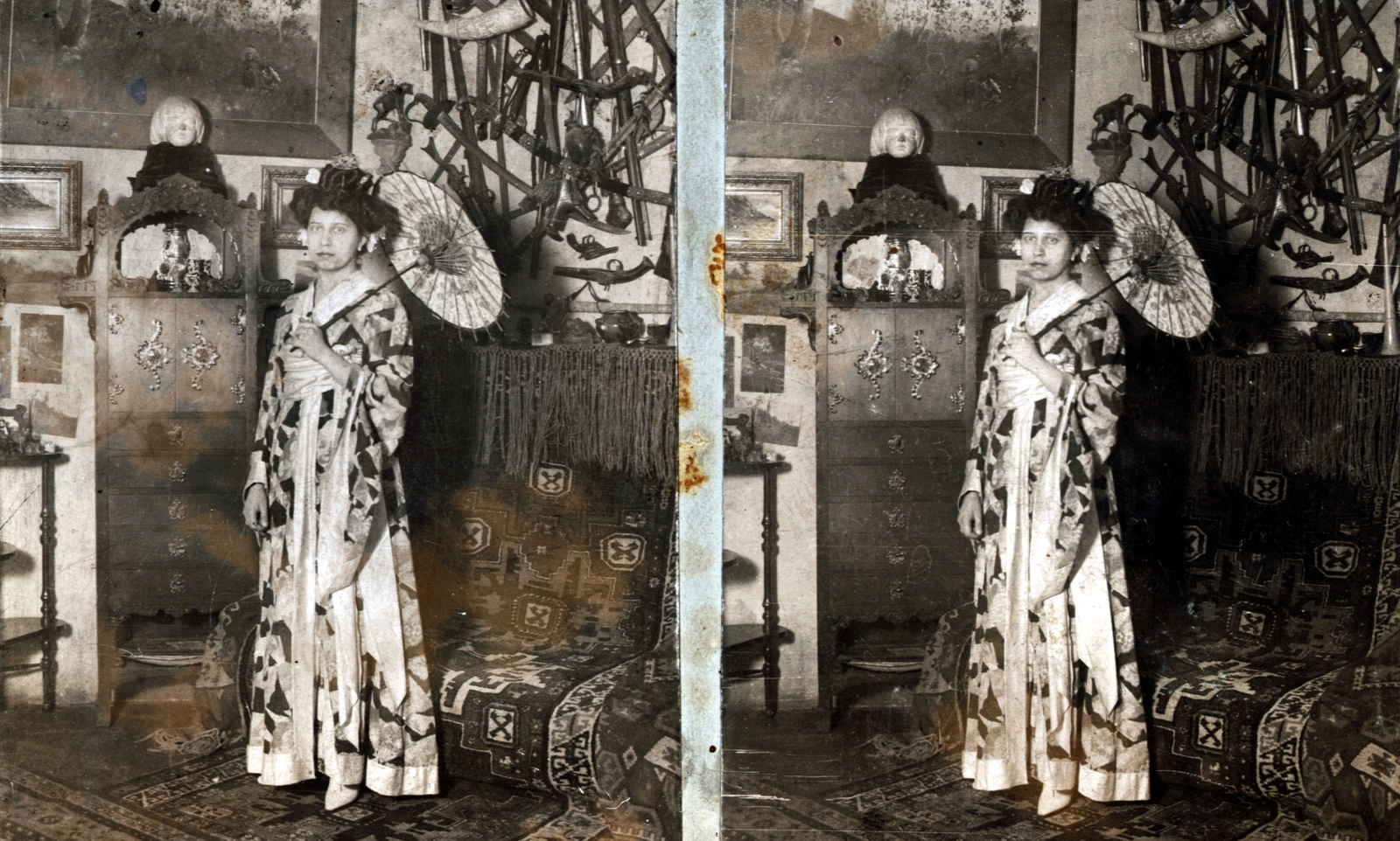 1905, Fortepan/Album007, portré, divat, napernyő, japán divat, Fortepan #101886