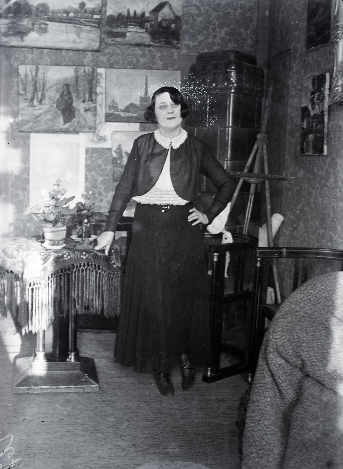 1930, Kurutz Márton, tile stove, painting, Fortepan #10297