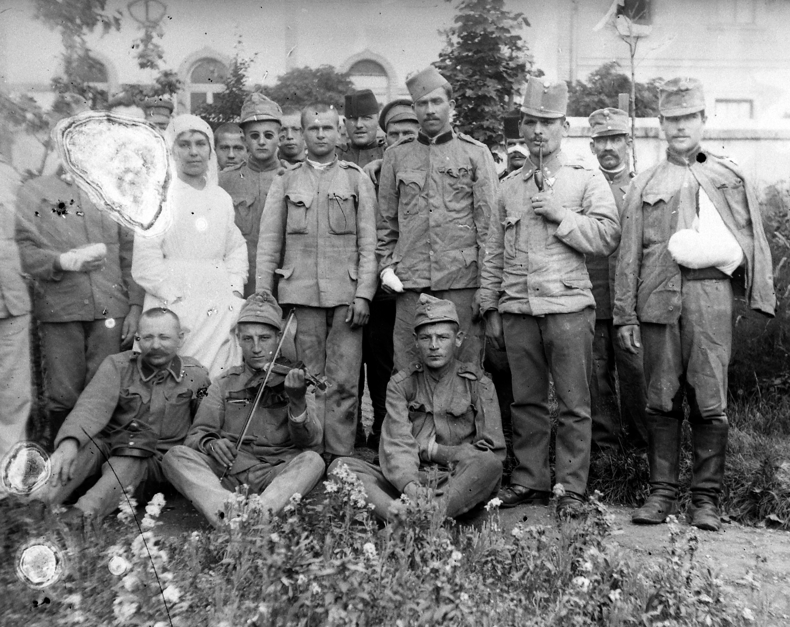 1917, Kurutz Márton, első világháború, egyenruha, férfiak, ápolónő, zenész, sebesült, katona, nő, Fortepan #10319