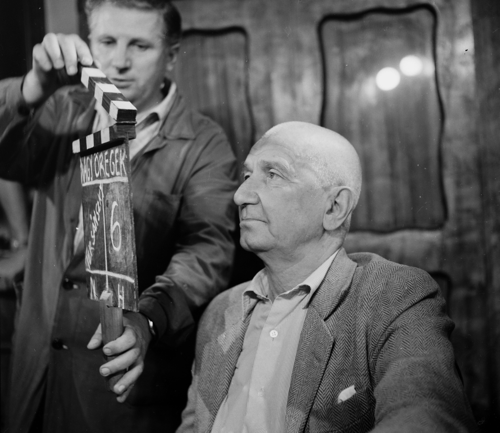 Hungary, Budapest XII., Avar utca 9., Tersánszky Józsi Jenő író otthonában, televíziós felvétel alkalmával., 1964, Hunyady József, clapperboard, Budapest, Fortepan #106968