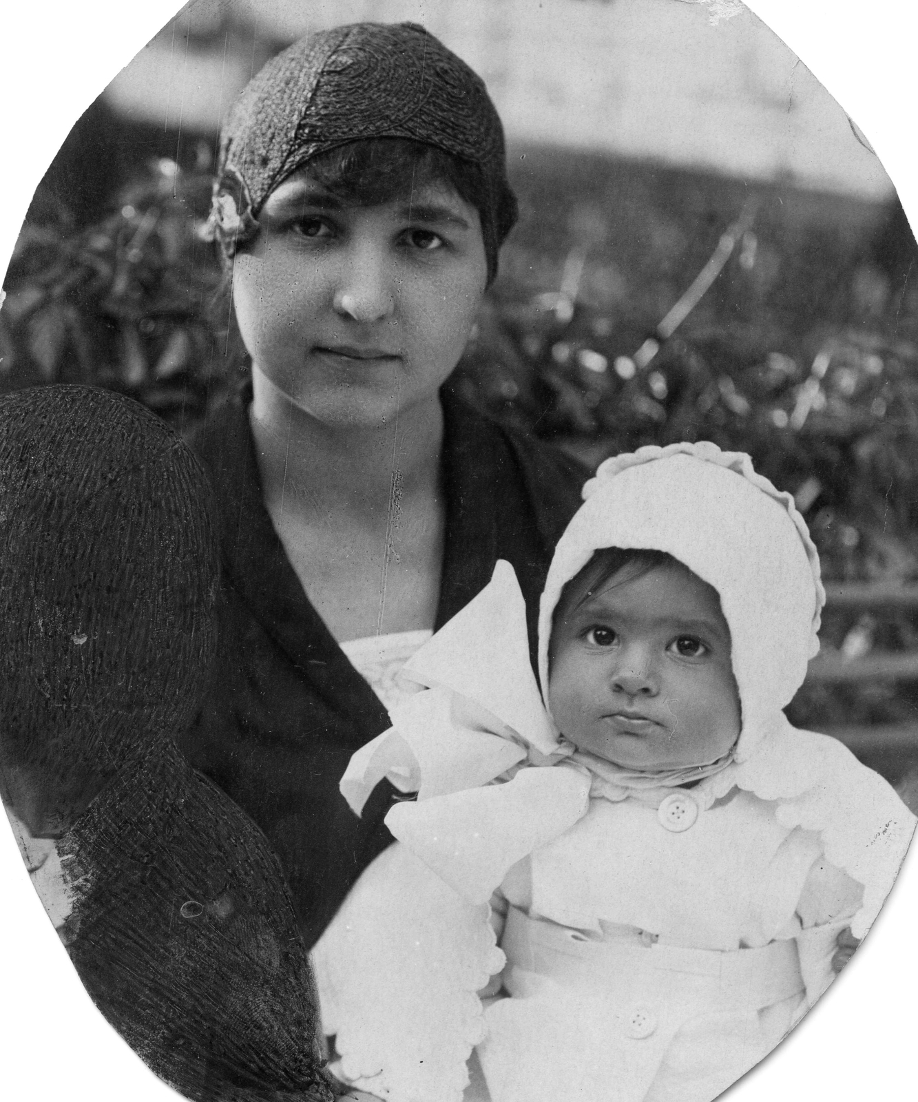 1929, Mészöly Leonóra, newborn, woman, double portrait, mother, sitting on lap, Fortepan #10782