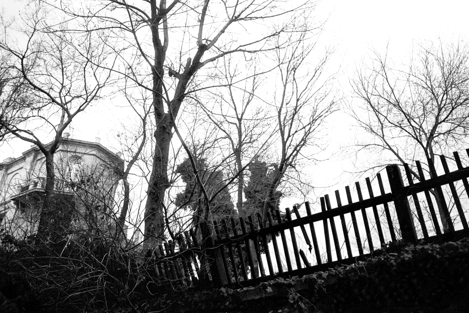 Hungary, Budapest I., Lovas út (Sziklai Sándor utca) 32. a Mátray utca 10. kertjéből nézve., 1983, Makovecz Benjamin, Budapest, lath fence, Fortepan #108084