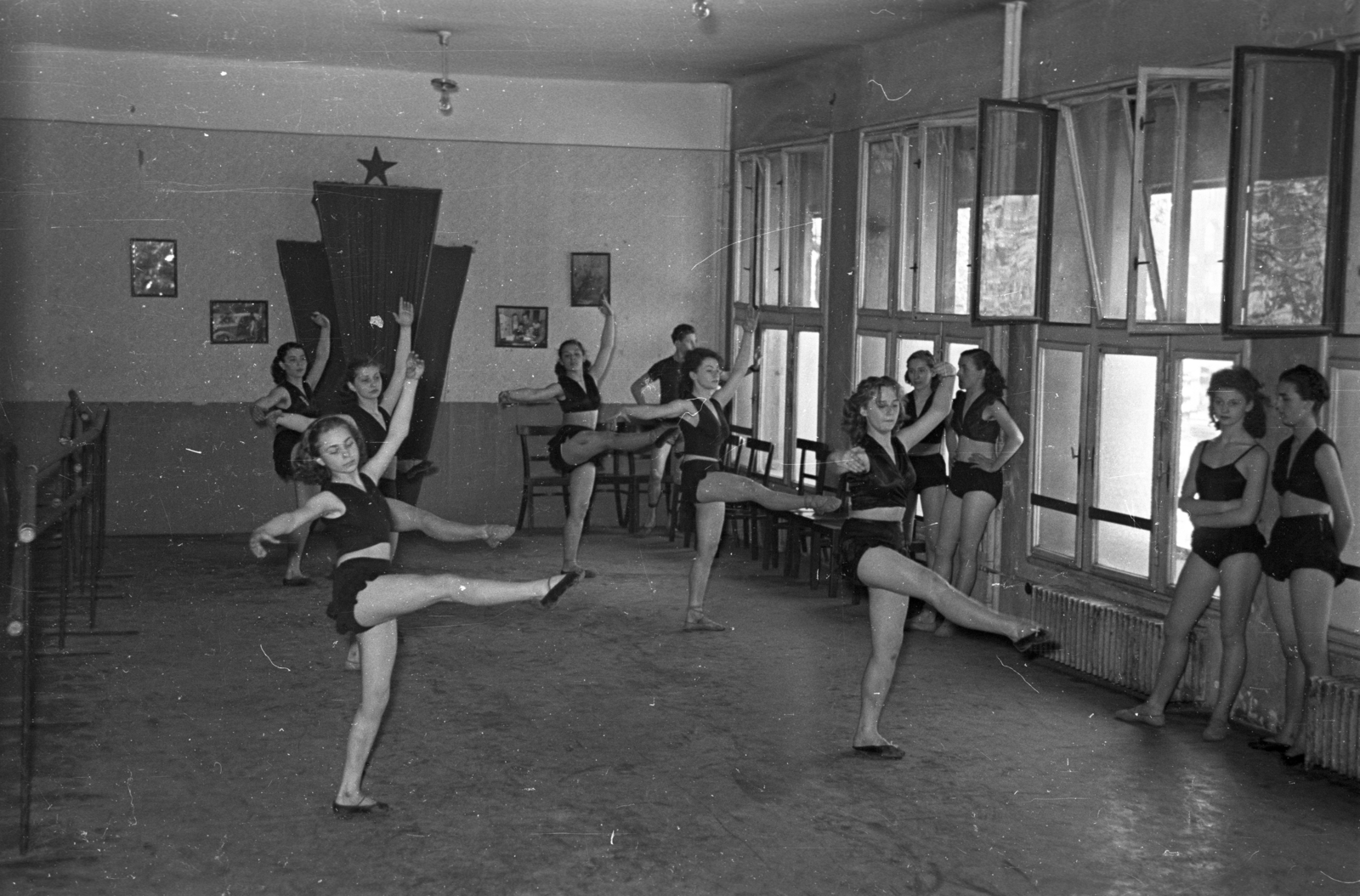 1954, Hámori Gyula, ballet, dance school, dance room, dance, Fortepan #108622