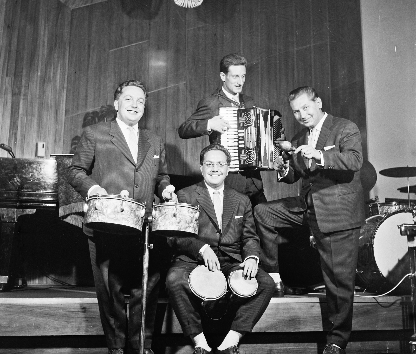 Magyarország, Budapest XI., Gellért Szálló, Club együttes (Hummer Miklós, Nikolics Ottó, Nikolics János, Bartos Gyula)., 1962, Bauer Sándor, zenekar, Budapest, Fortepan #109285