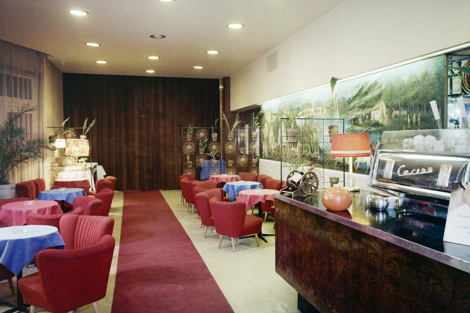 Hungary, 1974, Bauer Sándor, colorful, Casino coffee machine, room divider, poster, Fortepan #111104