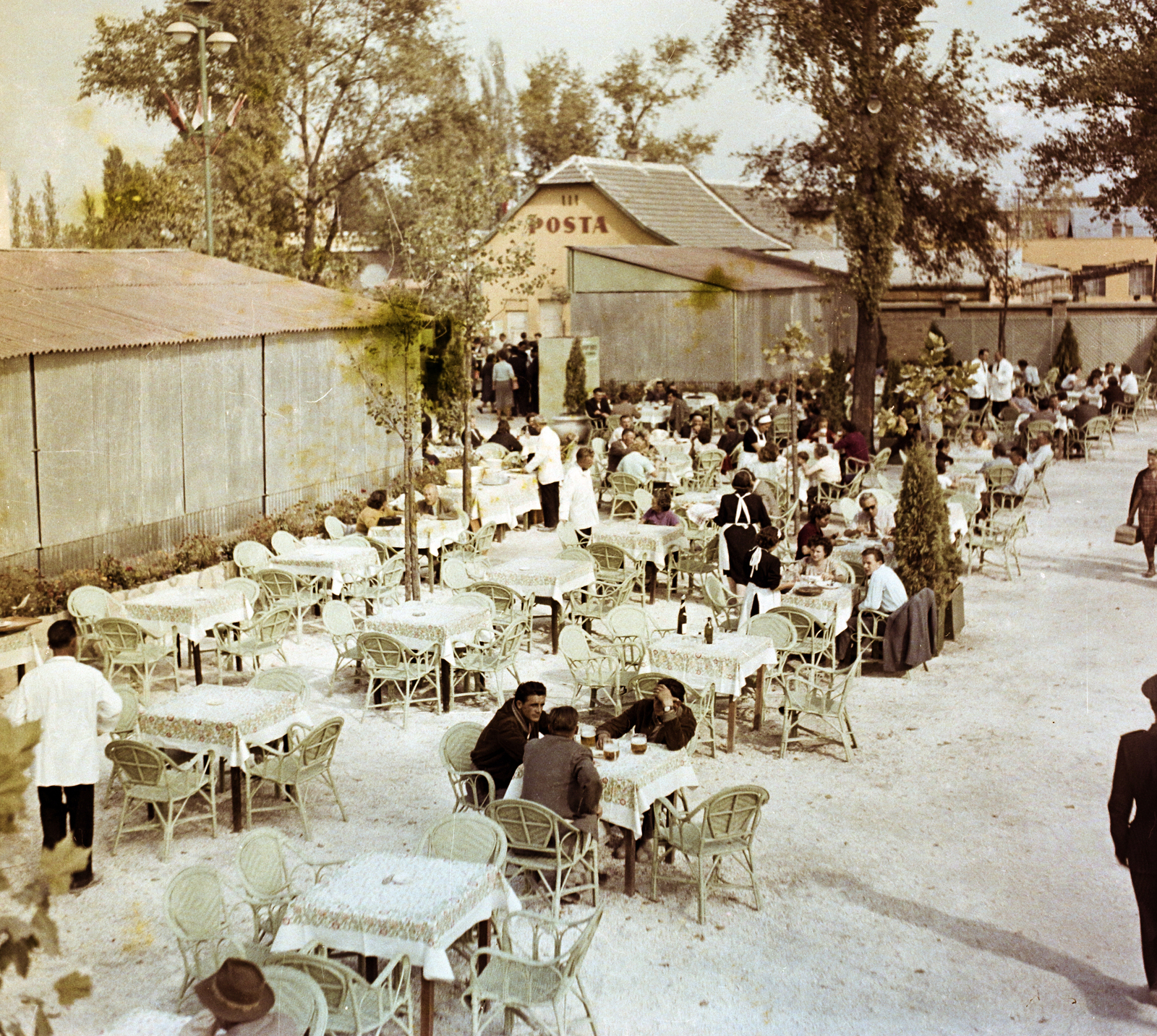 Hungary, Budapest X., Albertirsai úti vásár területe, Országos Mezőgazdasági Kiállítás és Vásár., 1958, Bauer Sándor, colorful, label, restaurant, post, Budapest, Fortepan #112084