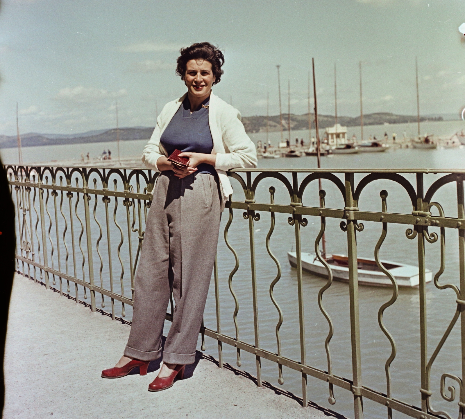 Hungary, Balatonföldvár, szemben a móló kilátó épülete., 1960, Bauer Sándor, colorful, port, pier, Lake Balaton, Fortepan #112158