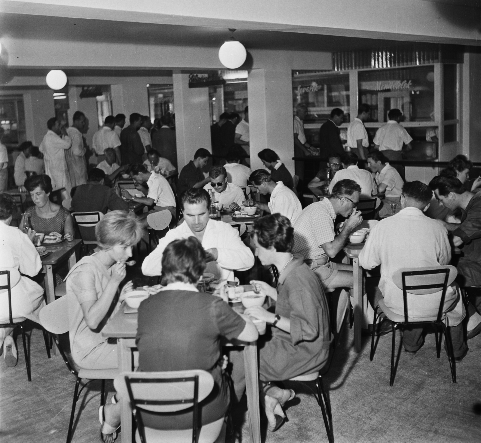 1964, Bauer Sándor, meal, restaurant, pillar, self-serving restaurant, Fortepan #112818