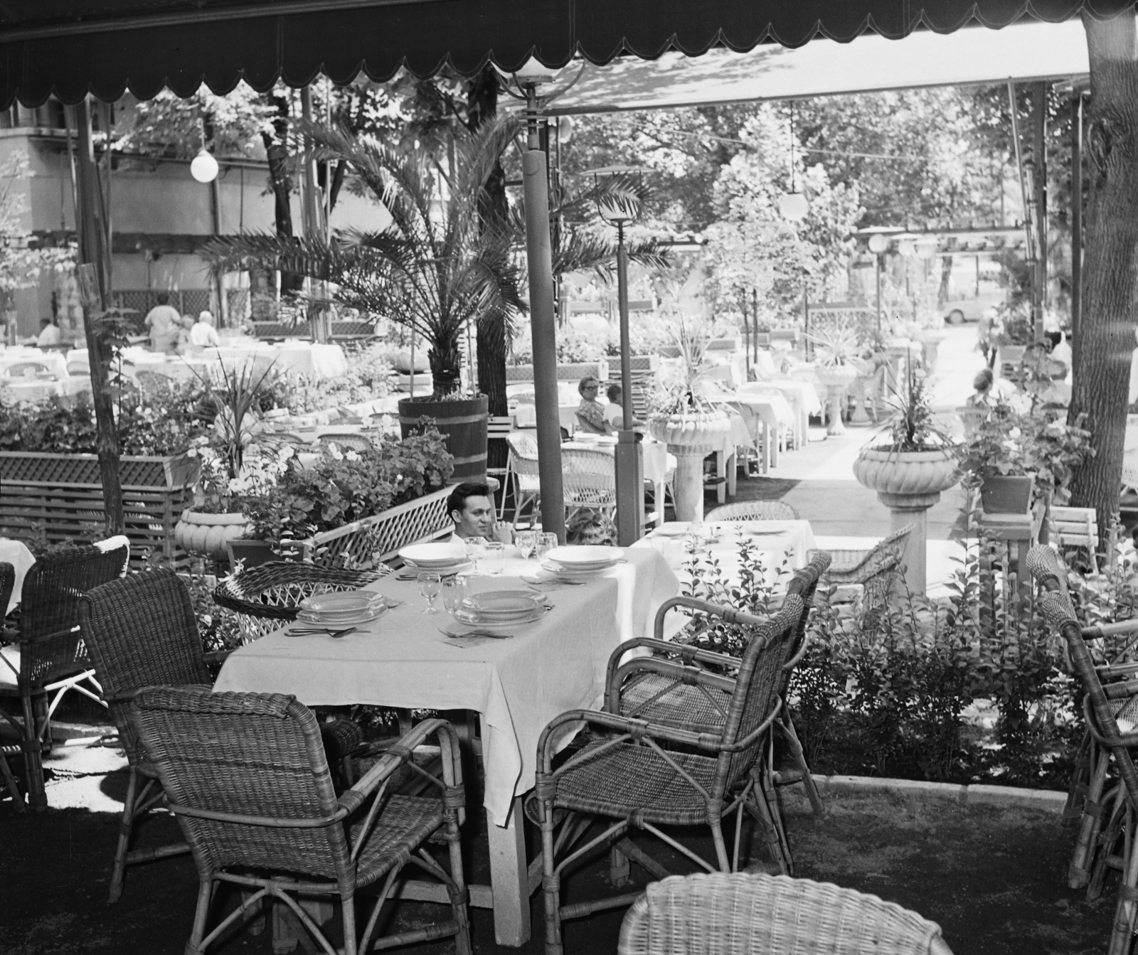 Hungary, Budapest XIV., Gundel Étterem., 1960, Bauer Sándor, wicker chair, place, table, Budapest, Fortepan #113342