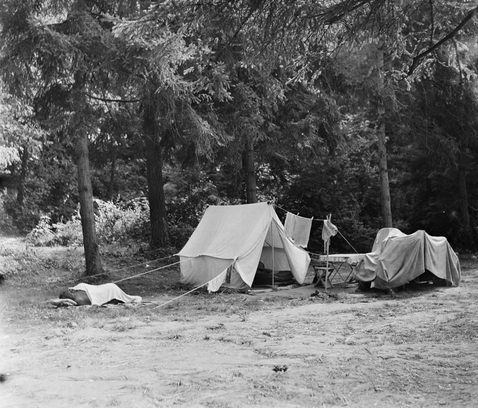 1960, Bauer Sándor, tent, camp, motorcycle with sidecar, Fortepan #113345