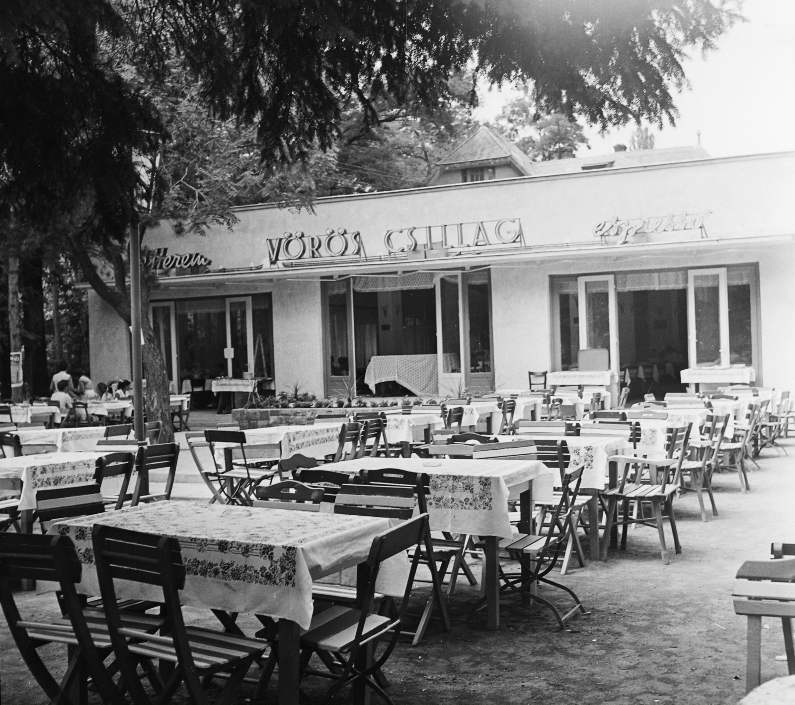 Hungary, Balatonlelle, Köztársaság utca 4., Vörös Csillag étterem., 1959, Bauer Sándor, espresso, restaurant, neon sign, Fortepan #113944