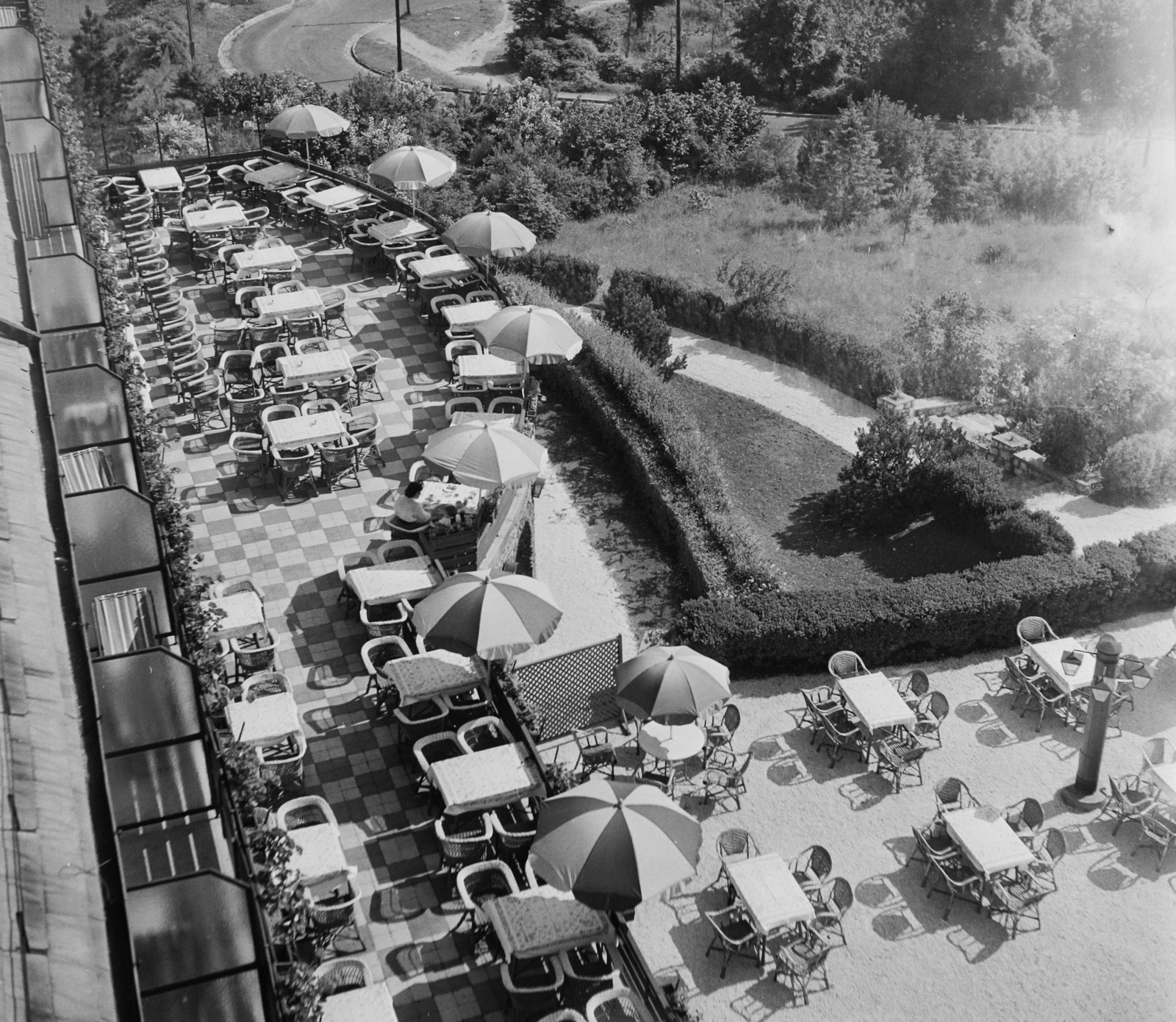Hungary, untitled, Budapest XII., Rege utca, Vörös Csillag (egykor Golf, később Panoráma) szálloda, terasz., 1959, Bauer Sándor, Budapest, plan view, Fortepan #113974