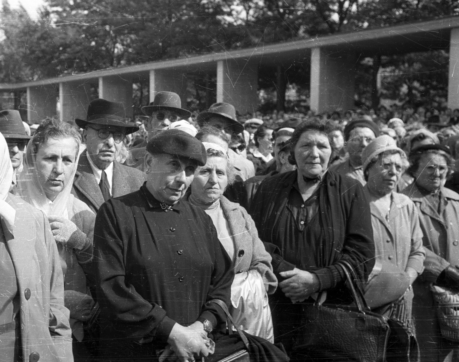 Hungary, Budapest X., Kozma utcai izraelita temető, háttérben a Holokauszt emlékmű. A Budapesti Izraelita Hitközség által rendezett mártír emlékünnepség 1960. szeptember 18-án., 1960, Bauer Sándor, Budapest, mass, Fortepan #114234