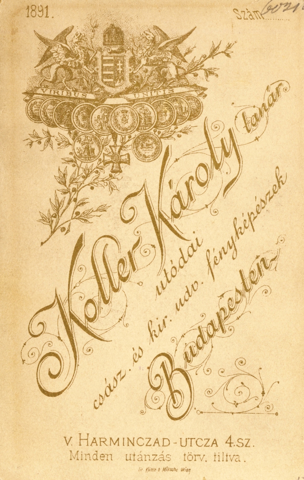 Magyarország, Budapest V., Harmincad utca 4., Koller Károly tanár utódai, fényképészek., 1900, Fortepan, műterem, fényképész, hátlap, Budapest, Fortepan #114757