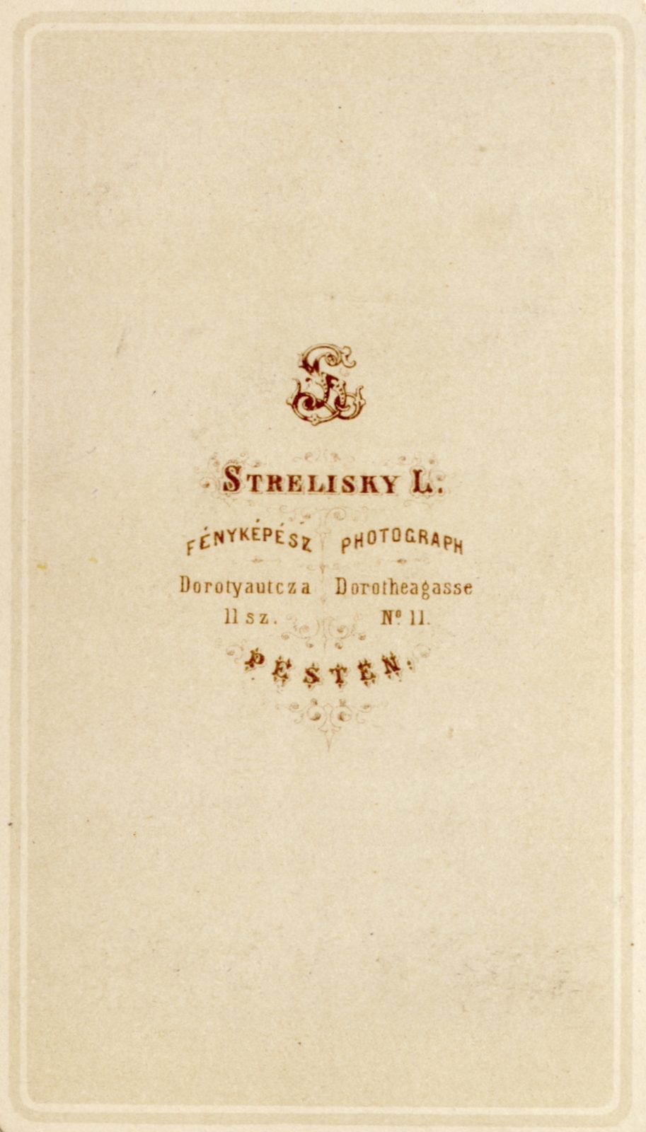 Magyarország, Budapest V., Dorottya utca 11., Strelisky L. fényképész., 1900, Fortepan, műterem, fényképész, hátlap, Budapest, Fortepan #114760