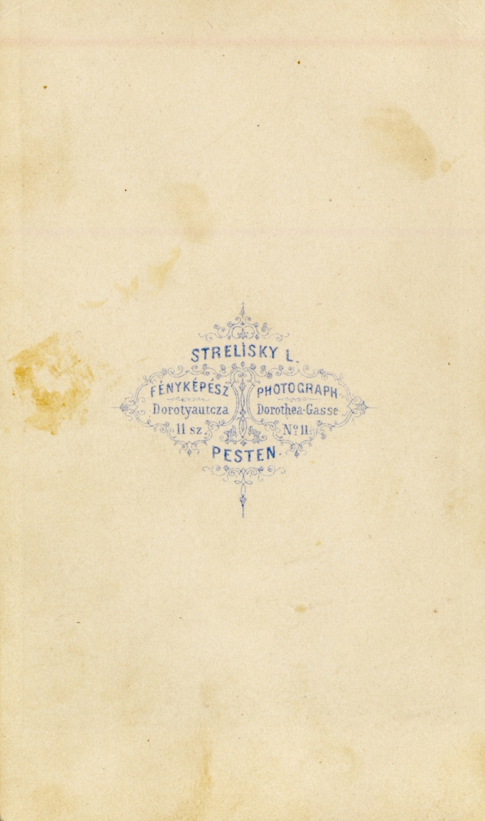 Magyarország, Budapest V., Dorottya utca 11., Strelisky Lipót fényképész., 1900, Fortepan, műterem, fényképész, hátlap, Budapest, Fortepan #114763