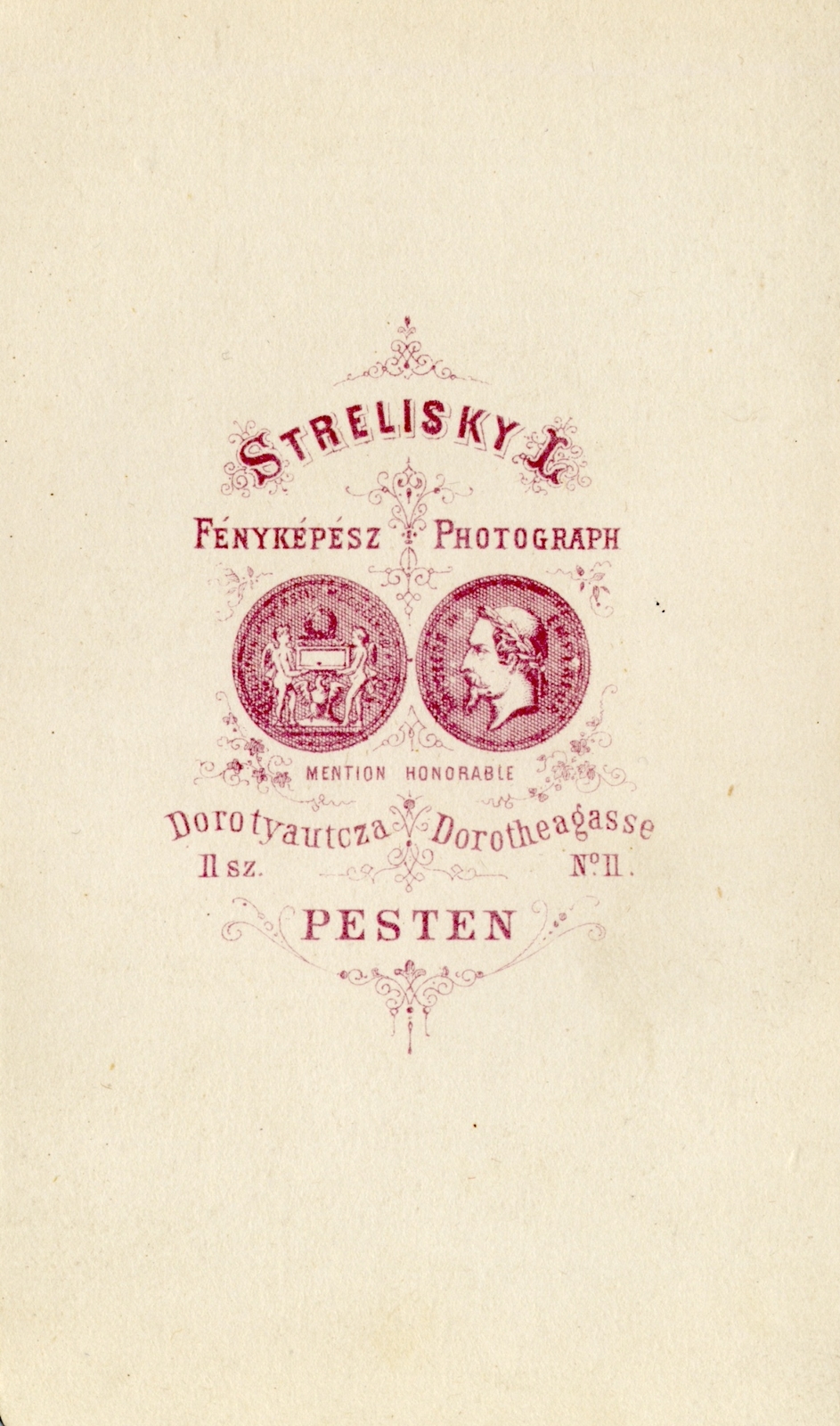 Magyarország, Budapest V., Dorottya utca 11., Strelisky L. fényképész., 1900, Fortepan, műterem, fényképész, hátlap, Budapest, Fortepan #114764