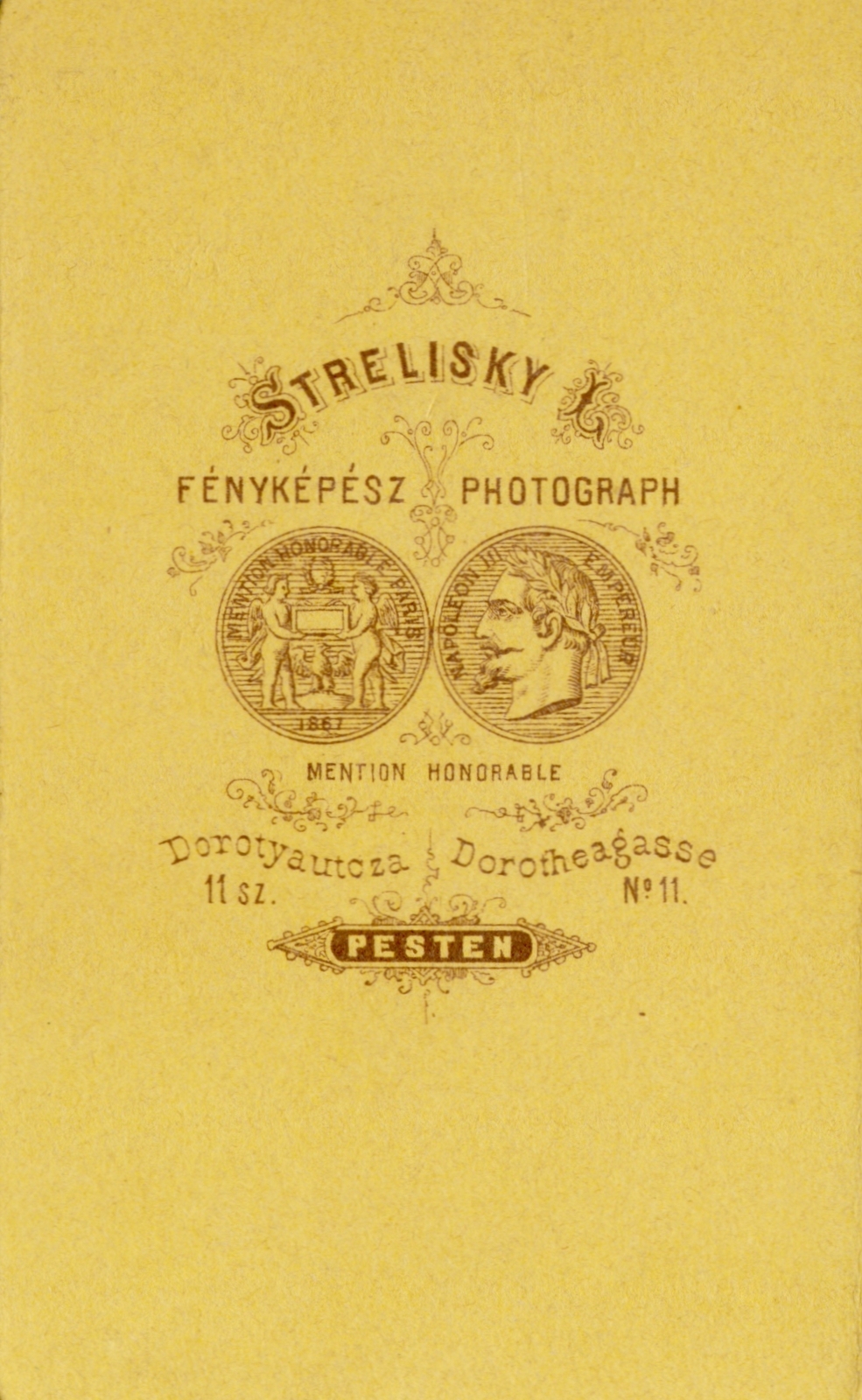 Magyarország, Budapest V., Dorottya utca 11., Strelisky Lipót fényképész., 1900, Fortepan, műterem, fényképész, hátlap, Budapest, Fortepan #114771