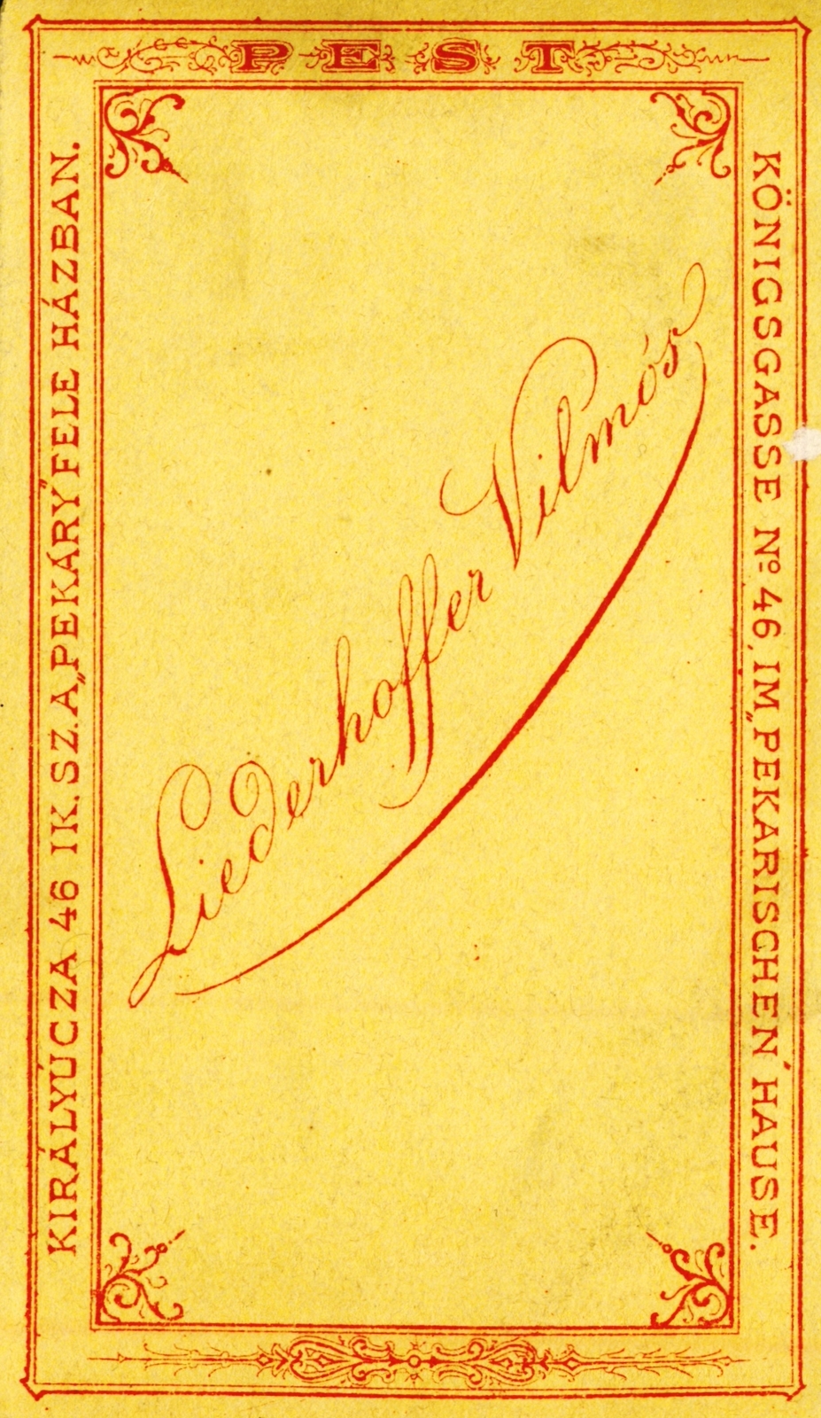 Magyarország, Budapest VI., Király utca 46. Liederhoffer Vilmos fényképész., 1900, Fortepan, műterem, fényképész, hátlap, Budapest, Fortepan #114772