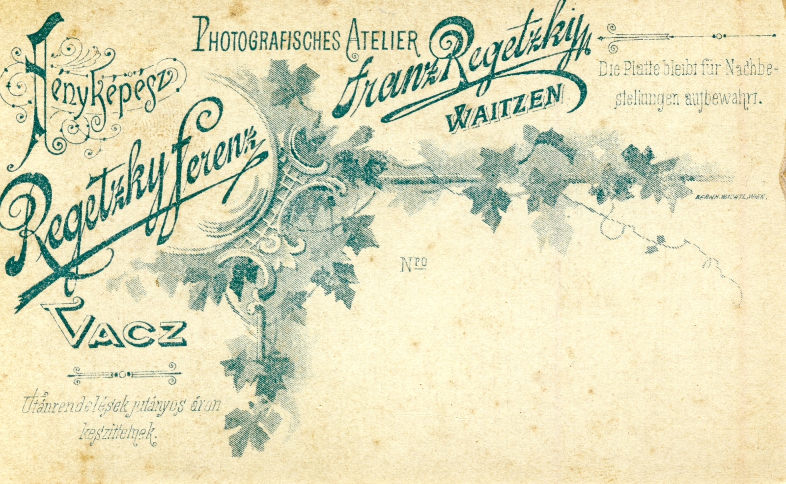 Magyarország, Vác, Regetzky Ferenc fényképész., 1900, Fortepan, műterem, fényképész, hátlap, Fortepan #114796