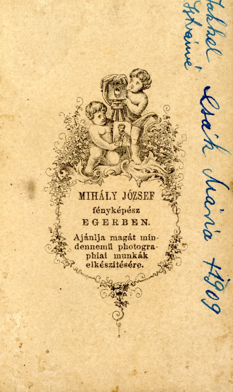 Hungary, Eger, Mihály József fényképész., 1909, Fortepan, studio, photographer, verso, Fortepan #114834
