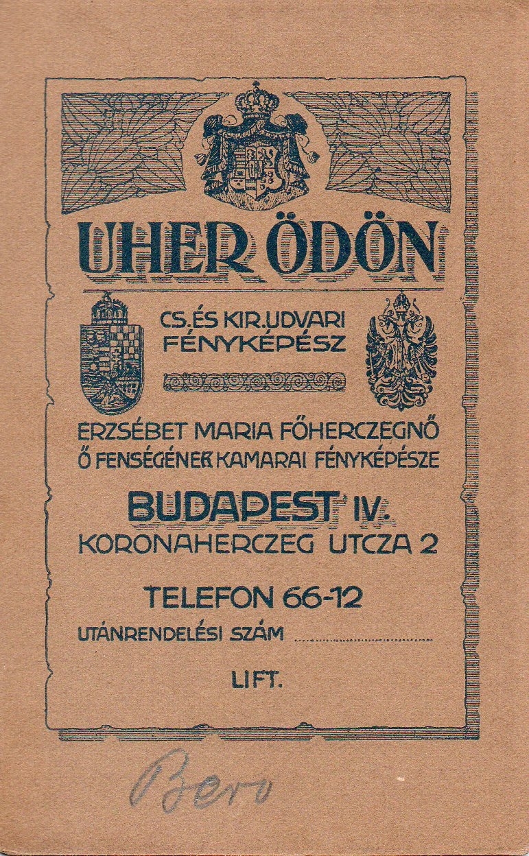 Hungary, Budapest V., Petőfi Sándor (Koronaherceg) utca 2., Uher Ödön fényképész., 1912, Fortepan/Album008, studio, photographer, verso, Budapest, Fortepan #114841