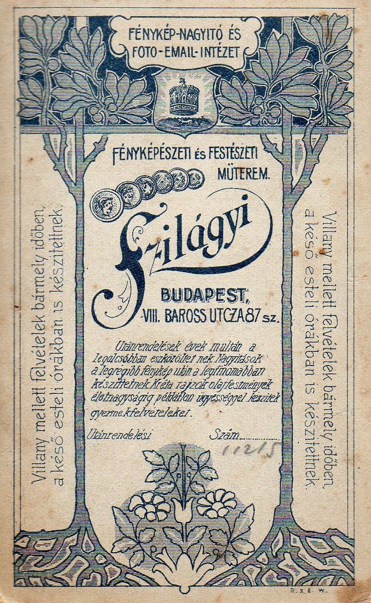 Hungary, Budapest VIII., Baross utca 87., Szilágyi fényképészeti és festészeti műterme., 1912, Fortepan/Album008, studio, photographer, verso, Budapest, Fortepan #114847