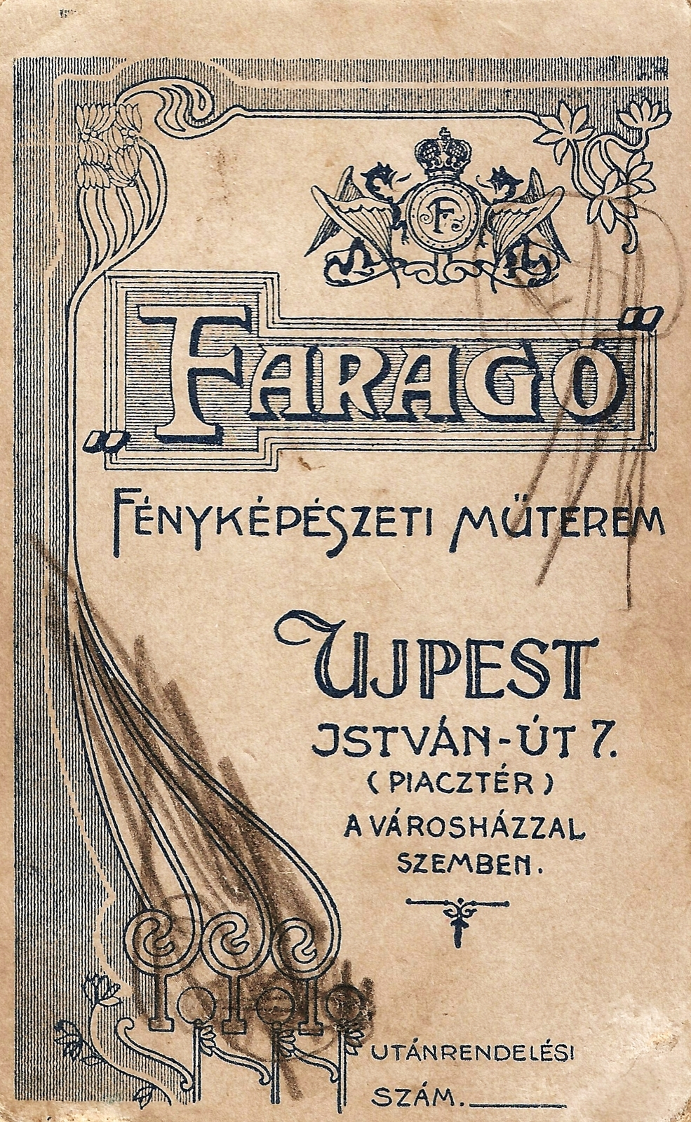 Magyarország, Budapest IV., István út 7., Faragó fényképészeti műterme., 1906, Gabányi Erika, műterem, fényképész, hátlap, Budapest, Fortepan #114860