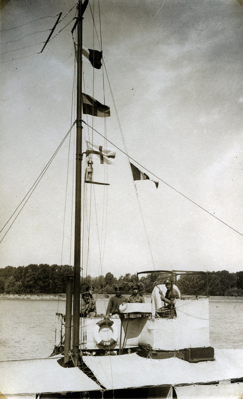 Hungary, Érsekcsanád, a Győr gőzüzemű folyami hadihajó a Dunán., 1929, Móra András, warship, Győr/Compó-ship, Fortepan #114941