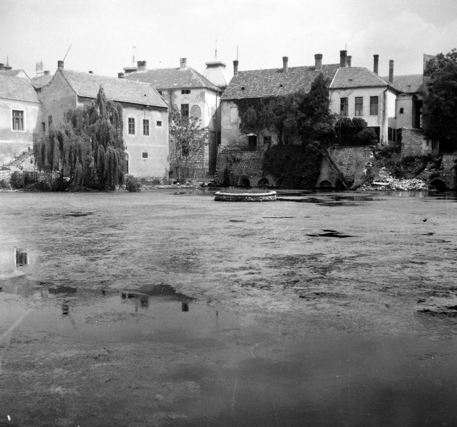 Hungary, Tapolca, Malom-tó., 1949, Fortepan/Album006, house, willows, lake, Fortepan #115013