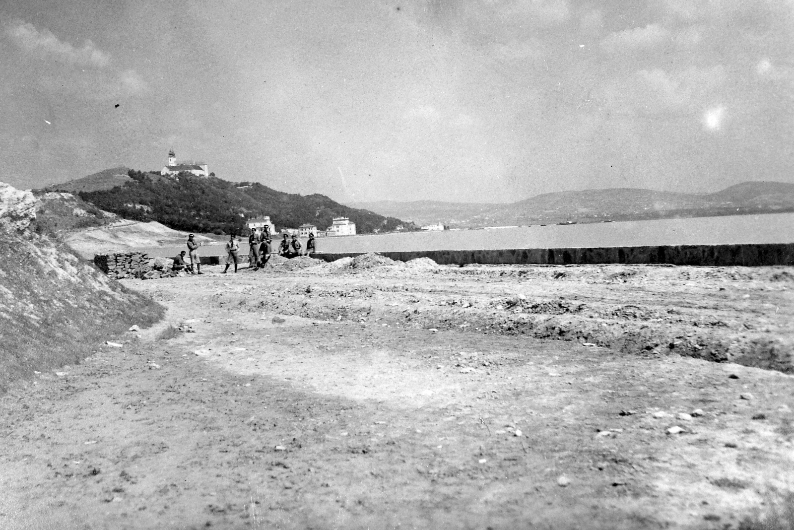 Hungary,Lake Balaton, Tihany, Bencés Apátság a Balaton partjáról., 1928, Fortepan, Baroque-style, monastery, Beach nourishment, Benedictines, Márton Wittwer-design, Fortepan #11520