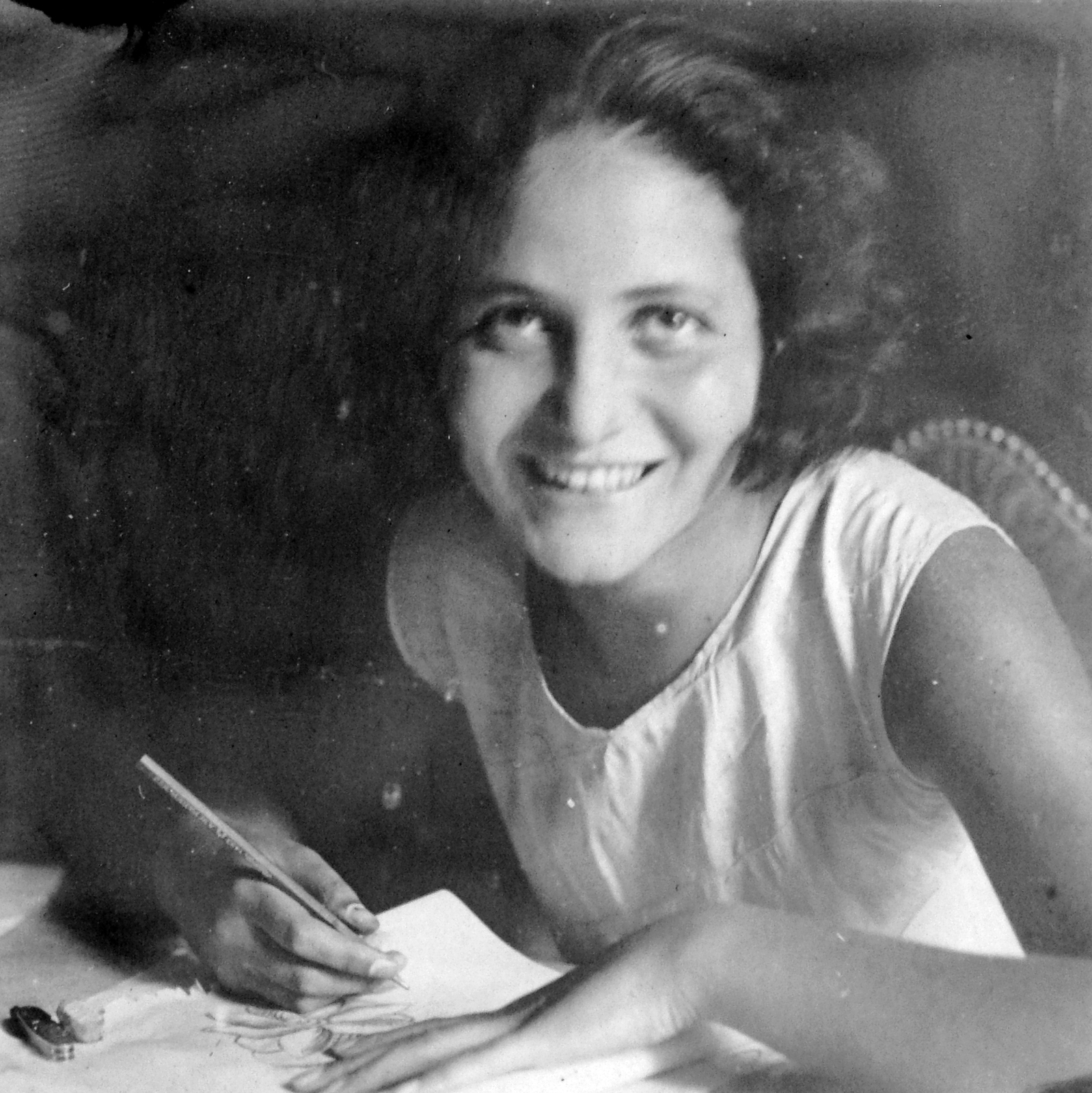 1928, Fortepan, girl, smile, writing, Fortepan #11533
