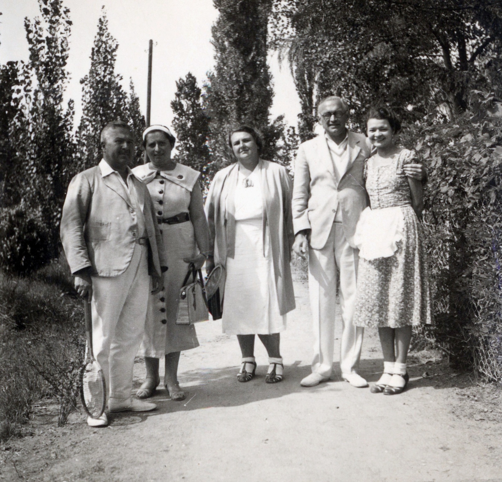 1935, Martinez Judit, glasses, ankle socks, summer dresses, tennis, tennis rackets, Fortepan #115332