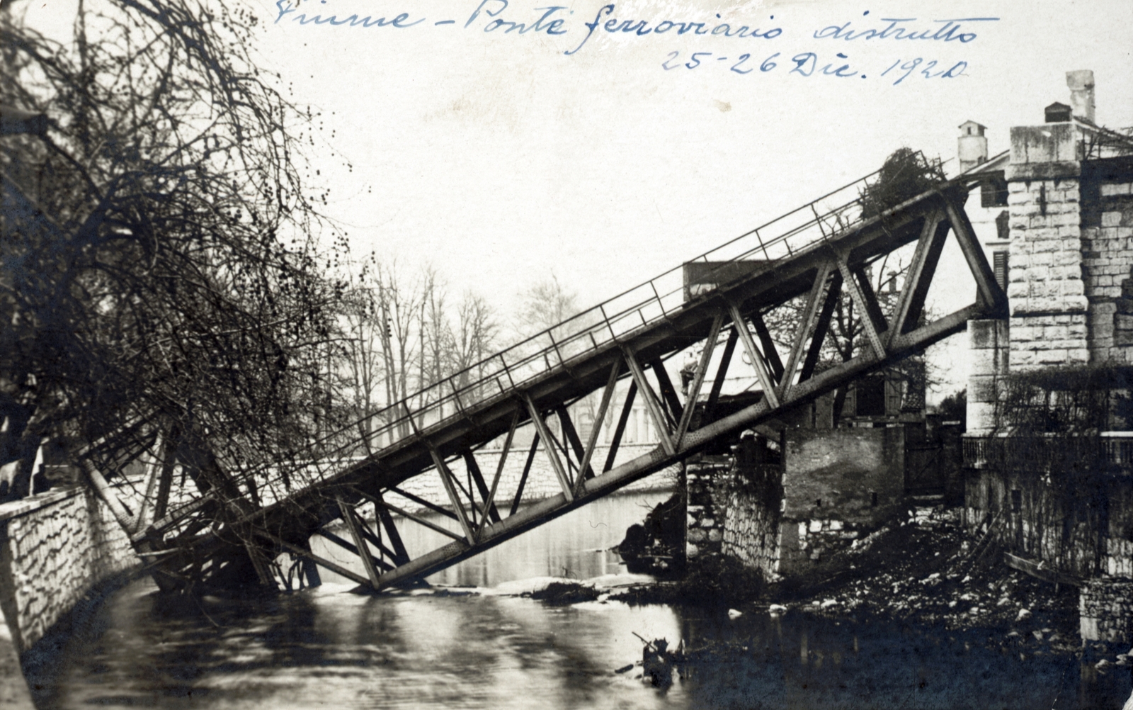 Horvátország, Fiume, lerombolt vasúti híd a Recsina folyó felett., 1920, Schmal Alexandra, első világháború, Fortepan #115565