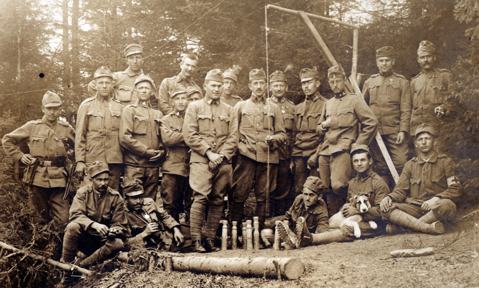 1915, Schmal Alexandra, First World War, nine-pin bowling, tableau, dog, Fortepan #115613
