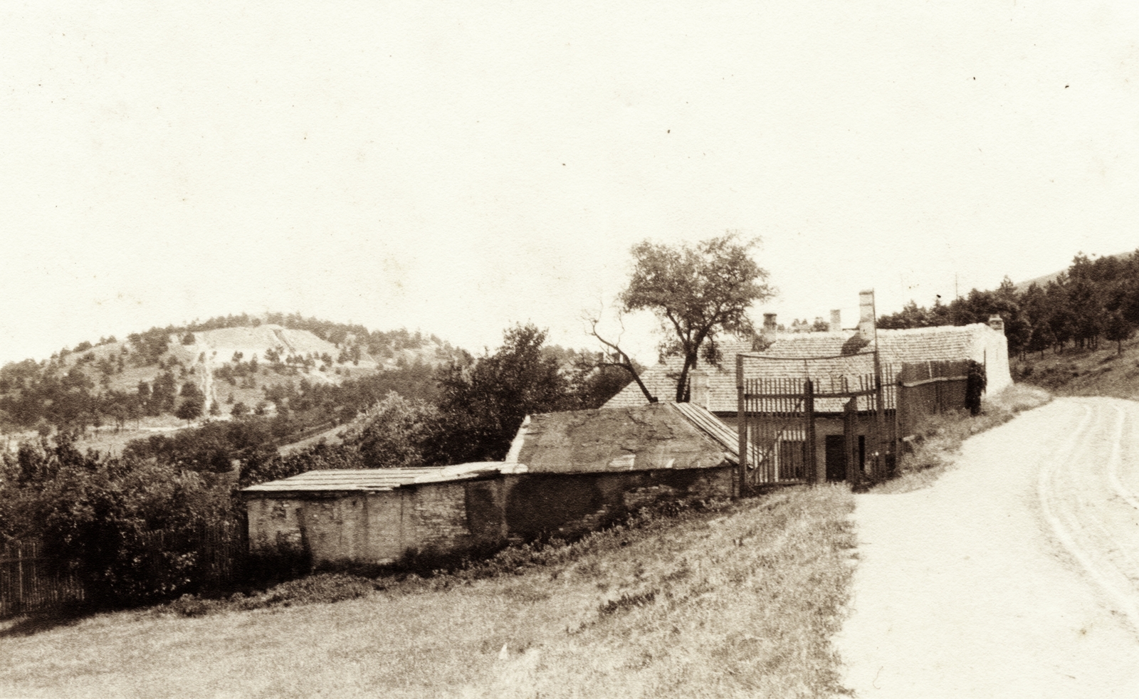 1933, Széman György, hillside, lath fence, building, Fortepan #115824