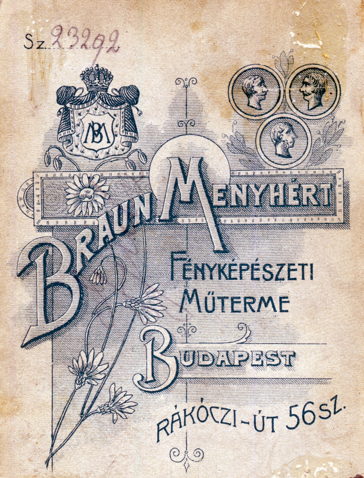 Hungary, Budapest VII., Rákóczi út 56., Braun Menyhért fényképészeti műterme., 1913, Széman György, studio, photographer, verso, Budapest, Fortepan #115888
