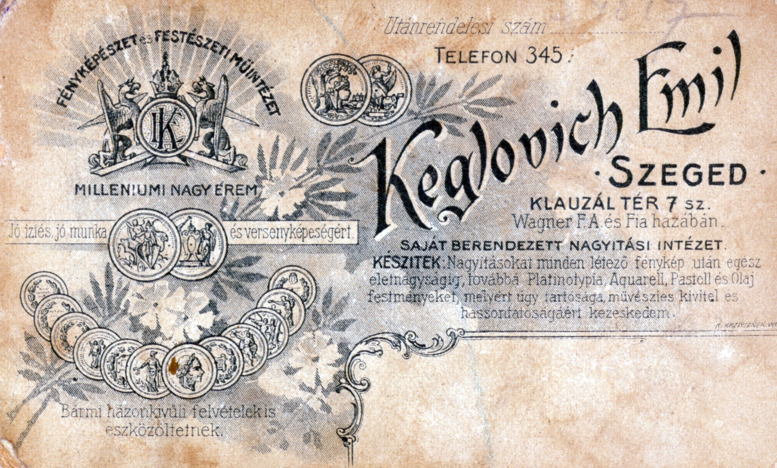 Hungary, Szeged, Klauzál tér 7., Keglovich Emil fényképészet és festészeti műintézet., 1917, Holló Krisztina, studio, verso, photographer, Fortepan #115994