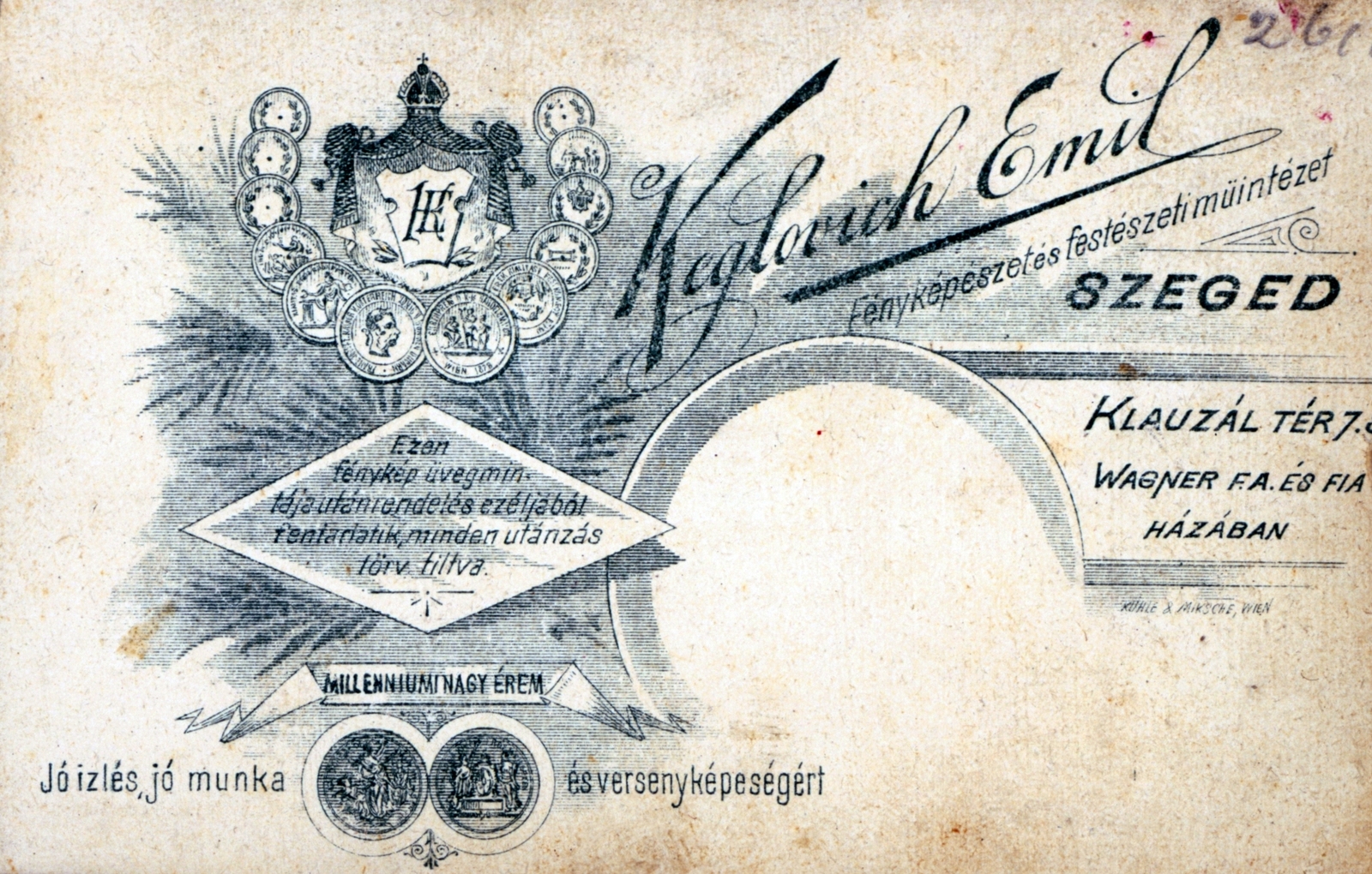 Hungary, Szeged, Klauzál tér 7., Keglovich Emil fényképészeti és festészeti műintézete., 1916, Holló Krisztina, verso, photographer, studio, Fortepan #115998